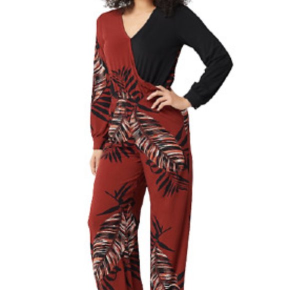 NWT G.I.L.I. JETSETTER LONG SLEEVE RUST PALM JUMPSUIT XL - Picture 1 of 14